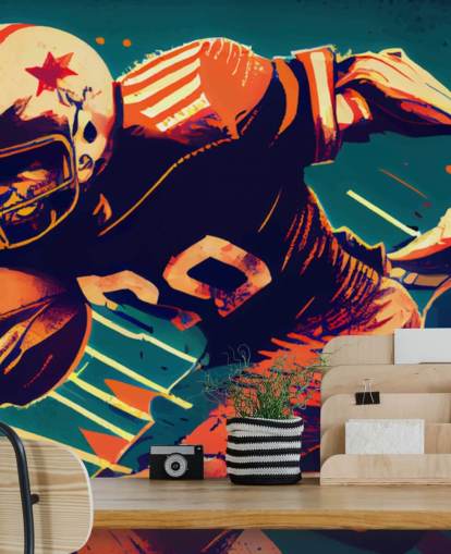 rotes und blaues NFL-Tapeten-Wandbild namens Breaking a Tackle für Schlafzimmer und Heimbüros