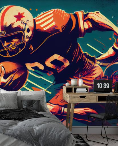 papier peint mural rouge et bleu de la NFL appelé Breaking a Tackle pour les chambres et les bureaux à domicile