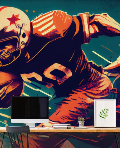 punainen ja sininen NFL-taustakuvamaalaus nimeltä Breaking a Tackle makuuhuoneisiin ja kotitoimistoihin