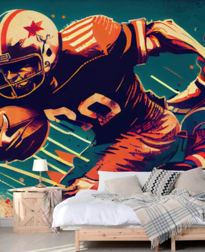 röd och blå NFL tapetväggmålning som heter Breaking a Tackle för sovrum och hemmakontor röd och blå NFL tapetväggmålning som heter Breaking a Tackle för sovrum och hemmakontor