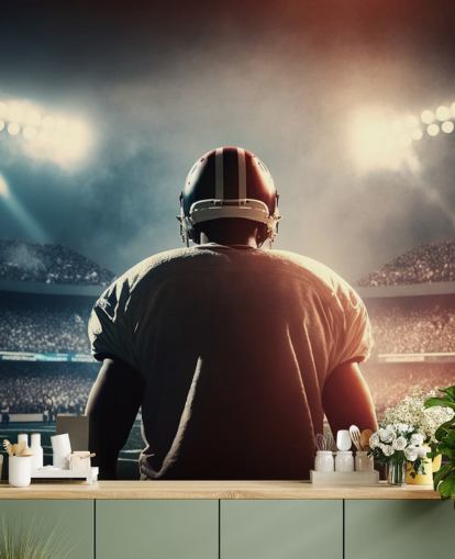 dark american football wallpaper mural called Pressure for teen bedrooms, colleges and man caves