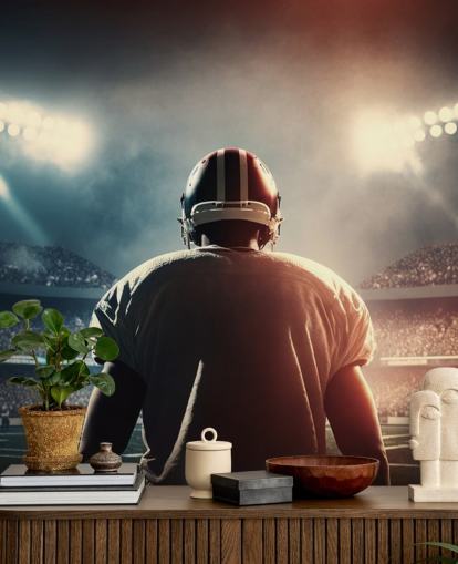 dark american football wallpaper mural called Pressure for teen bedrooms, colleges and man caves