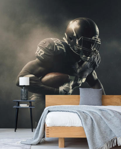 dark american football wall mural called Smokey American Footballer for teen bedrooms and school gyms