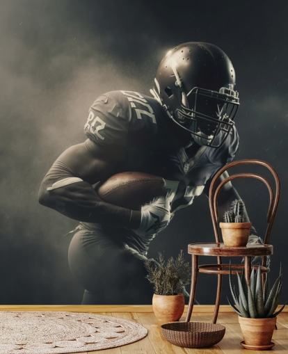 dark american football wall mural called Smokey American Footballer for teen bedrooms and school gyms dark american football wall mural called Smokey American Footballer for teen bedrooms and school gyms