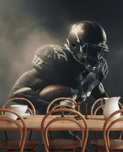 dunkles American Football-Wandbild namens Smokey American Footballer für Jugendzimmer und Schulturnhallen