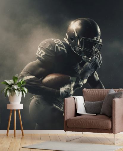 fresque murale de football américain foncé appelée Smokey American Footballer pour les chambres d'adolescents et les gymnases scolaires fresque murale de football américain foncé appelée Smokey American Footballer pour les chambres d'adolescents et les gymnases scolaires