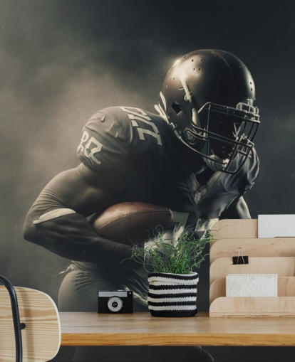 dark american football wall mural called Smokey American Footballer for teen bedrooms and school gyms