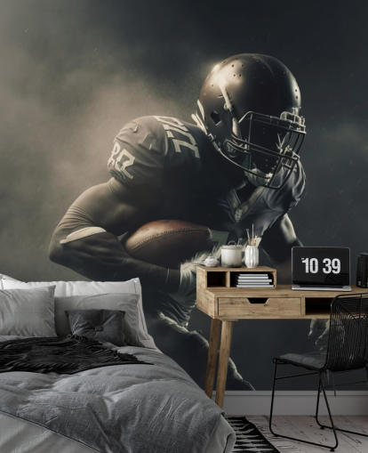 dunkles American Football-Wandbild namens Smokey American Footballer für Jugendzimmer und Schulturnhallen