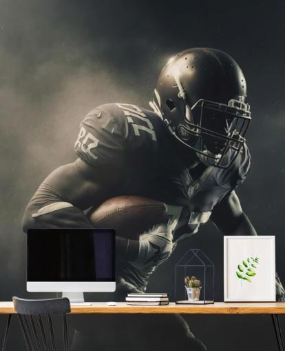 dunkles American Football-Wandbild namens Smokey American Footballer für Jugendzimmer und Schulturnhallen