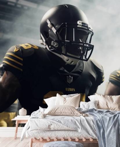 murale scuro con motivo football americano chiamato Preparing for Battle per camere da letto, uffici domestici, palestre e scuole