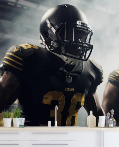 dark american football wall mural called Preparing for Battle for bedrooms, home offices, gyms and schools