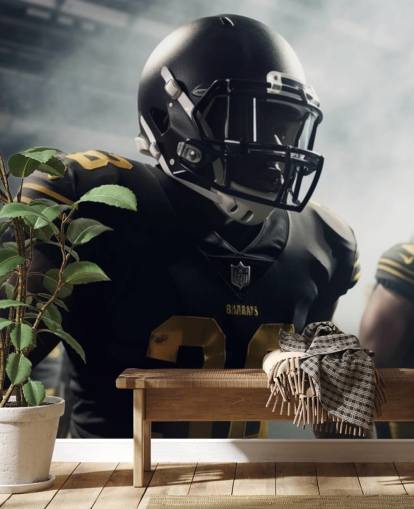 dark american football wall mural called Preparing for Battle for bedrooms, home offices, gyms and schools