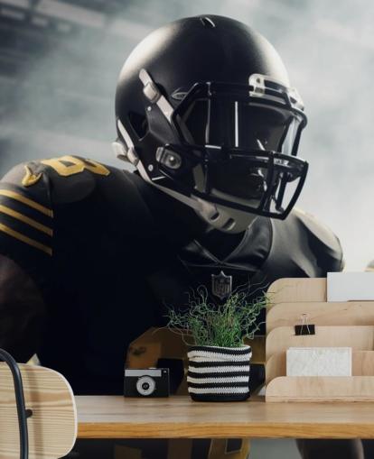 dark american football wall mural called Preparing for Battle for bedrooms, home offices, gyms and schools