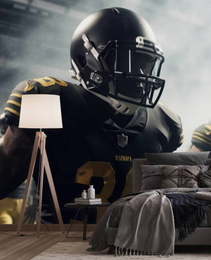 dark american football wall mural called Preparing for Battle for bedrooms, home offices, gyms and schools