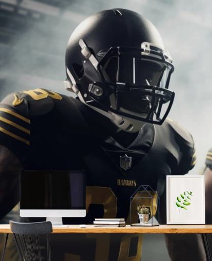 dark american football wall mural called Preparing for Battle for bedrooms, home offices, gyms and schools