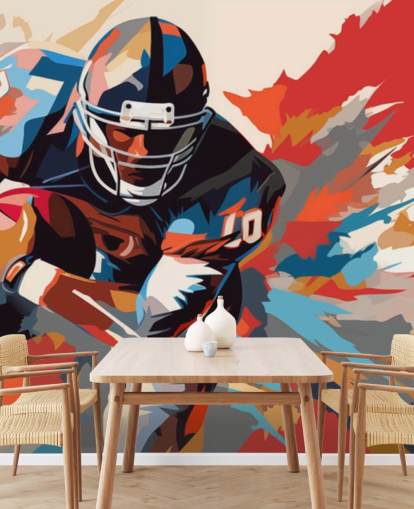 blue and orange american football wall mural called American Football Player Illustration for teen bedrooms, home offices and man caves