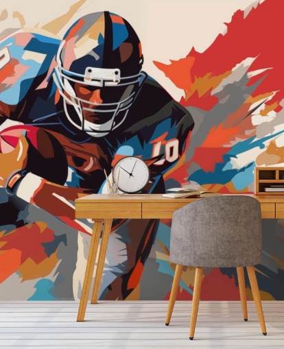 fresque murale de football américain bleue et orange appelée American Football Player Illustration pour les chambres d'adolescents, les bureaux à domicile et les grottes pour hommes fresque murale de football américain bleue et orange appelée American Football Player Illustration pour les chambres d'adolescents, les bureaux à domicile et les grottes pour hommes