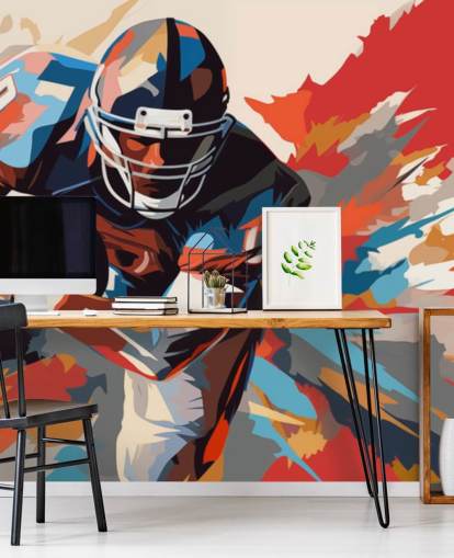 blue and orange american football wall mural called American Football Player Illustration for teen bedrooms, home offices and man caves