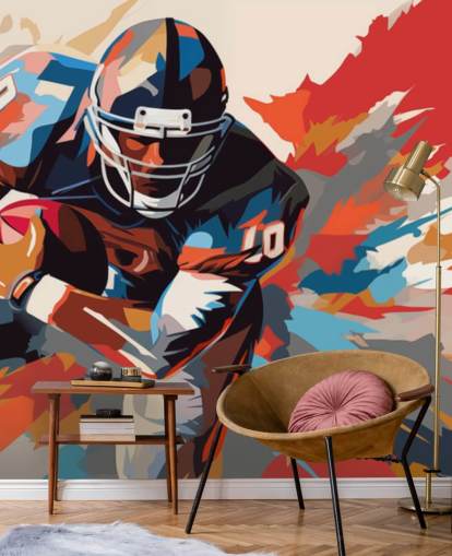 blå och orange amerikansk fotboll väggmålning kallad American Football Player Illustration för tonårsrum, hemmakontor och mangrottor blå och orange amerikansk fotboll väggmålning kallad American Football Player Illustration för tonårsrum, hemmakontor och mangrottor