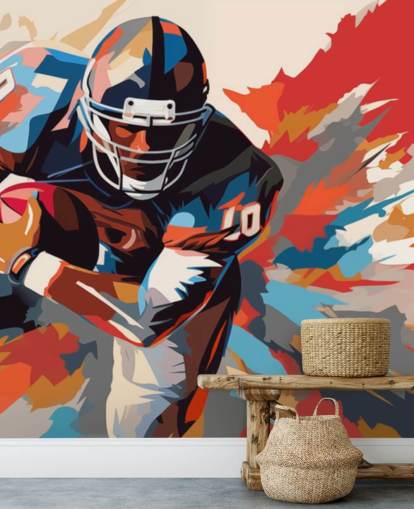 blå och orange amerikansk fotboll väggmålning kallad American Football Player Illustration för tonårsrum, hemmakontor och mangrottor blå och orange amerikansk fotboll väggmålning kallad American Football Player Illustration för tonårsrum, hemmakontor och mangrottor