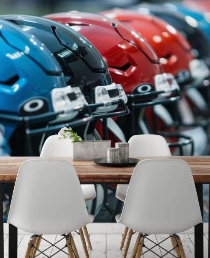 NFL-taustakuvamaalaus nimeltään American Football Helmets teini-ikäisten makuuhuoneisiin
