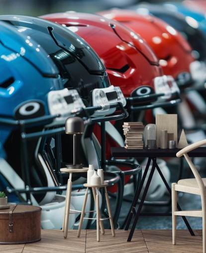 mural de papel pintado de la NFL llamado Cascos de fútbol americano para dormitorios de adolescentes