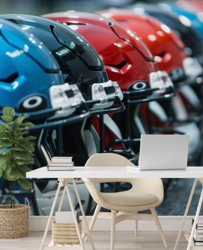 NFL-taustakuvamaalaus nimeltään American Football Helmets teini-ikäisten makuuhuoneisiin