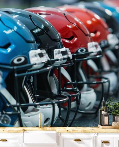 NFL wallpaper mural called American Football Helmets for teen bedrooms