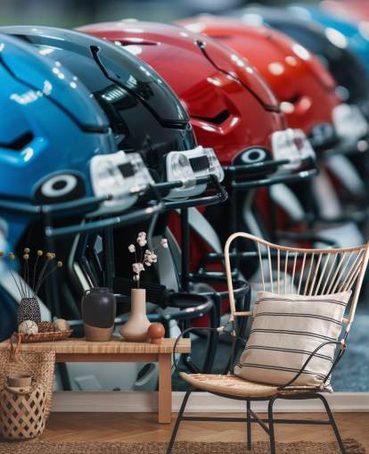 NFL-taustakuvamaalaus nimeltään American Football Helmets teini-ikäisten makuuhuoneisiin