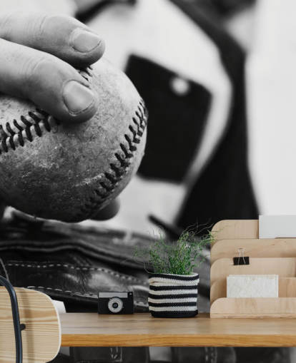 schwarz-weißes Baseball-Wandbild namens Warming Up für Schlafzimmer und Schulen