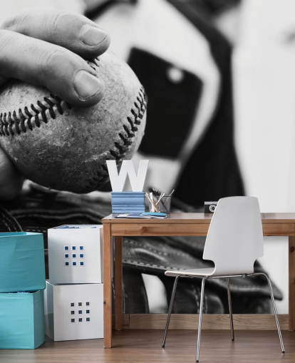 schwarz-weißes Baseball-Wandbild namens Warming Up für Schlafzimmer und Schulen schwarz-weißes Baseball-Wandbild namens Warming Up für Schlafzimmer und Schulen