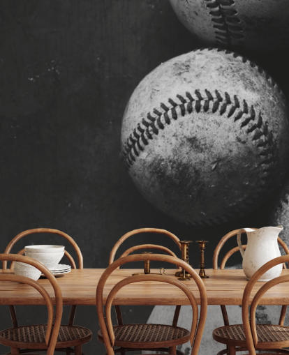 carta da parati murale in bianco e nero con baseball chiamato Black and White Baseballs per camere da letto, grotte maschili e scuole carta da parati murale in bianco e nero con baseball chiamato Black and White Baseballs per camere da letto, grotte maschili e scuole