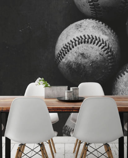 mural de papel pintado de béisbol en blanco y negro llamado Pelotas de béisbol en blanco y negro para dormitorios, cuevas de hombres y escuelas mural de papel pintado de béisbol en blanco y negro llamado Pelotas de béisbol en blanco y negro para dormitorios, cuevas de hombres y escuelas