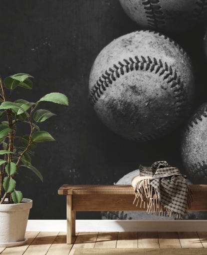 mural de papel pintado de béisbol en blanco y negro llamado Pelotas de béisbol en blanco y negro para dormitorios, cuevas de hombres y escuelas mural de papel pintado de béisbol en blanco y negro llamado Pelotas de béisbol en blanco y negro para dormitorios, cuevas de hombres y escuelas