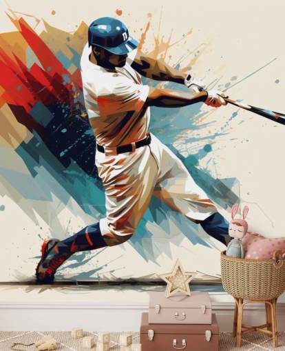 murale da parete con baseball chiamato Baseball Illustration per scuole e camere da letto per bambini