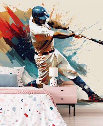 murale da parete con baseball chiamato Baseball Illustration per scuole e camere da letto per bambini