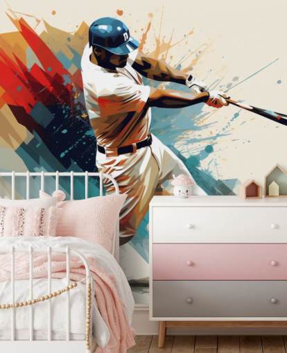 murale da parete con baseball chiamato Baseball Illustration per scuole e camere da letto per bambini