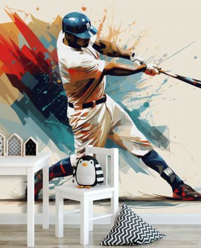 mural de pared de béisbol llamado Ilustración de béisbol para escuelas y dormitorios infantiles