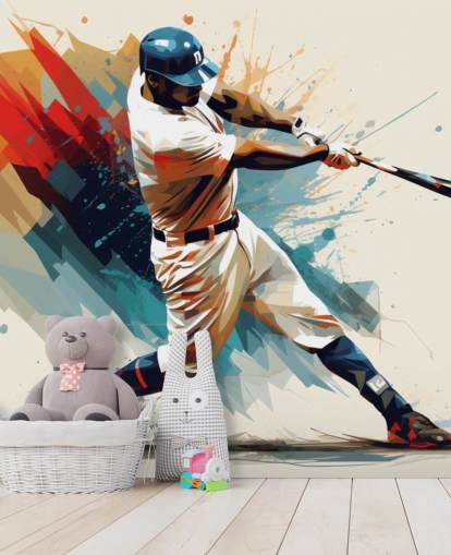 mural de pared de béisbol llamado Ilustración de béisbol para escuelas y dormitorios infantiles