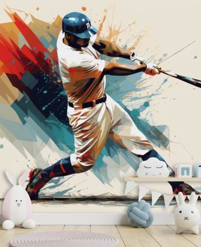 murale da parete con baseball chiamato Baseball Illustration per scuole e camere da letto per bambini