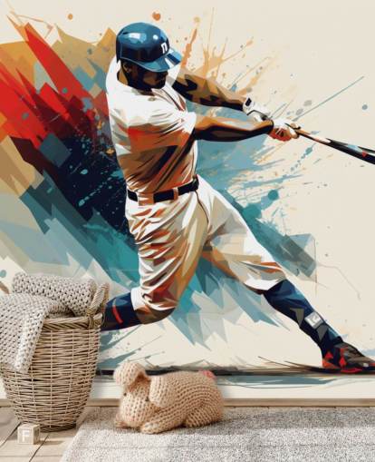 mural de pared de béisbol llamado Ilustración de béisbol para escuelas y dormitorios infantiles