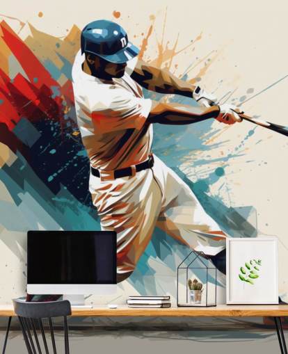 mural de pared de béisbol llamado Ilustración de béisbol para escuelas y dormitorios infantiles