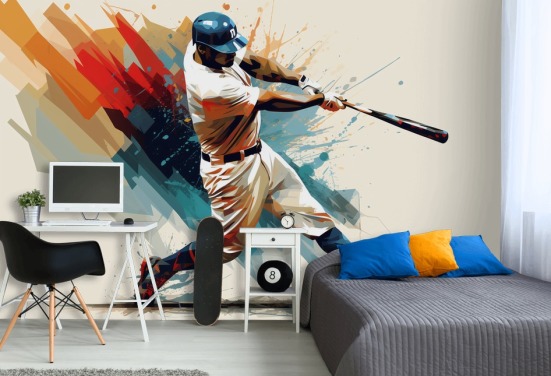 baseball wall mural called Baseball Illustration for schools and children's bedrooms