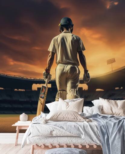 cricket wallpaper mural called Heading Out to Bat for businesses and children's bedrooms