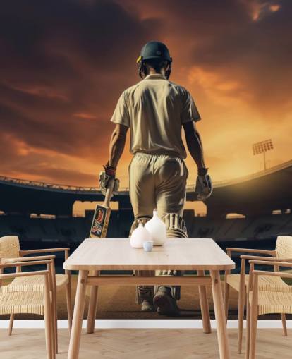 cricket wallpaper mural called Heading Out to Bat for businesses and children's bedrooms