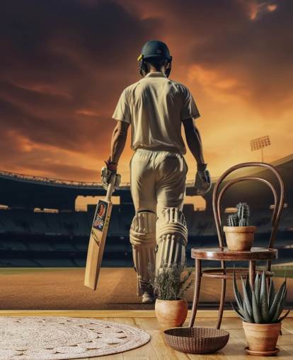 cricket wallpaper mural called Heading Out to Bat for businesses and children's bedrooms
