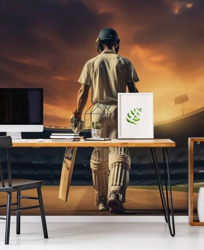 cricket wallpaper mural called Heading Out to Bat for businesses and children's bedrooms