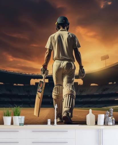 cricket wallpaper mural called Heading Out to Bat for businesses and children's bedrooms cricket wallpaper mural called Heading Out to Bat for businesses and children's bedrooms