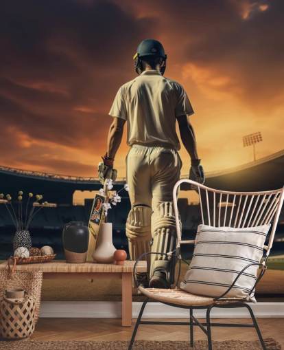cricket wallpaper mural called Heading Out to Bat for businesses and children's bedrooms