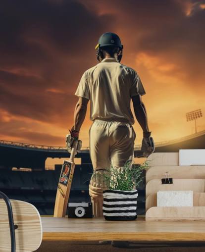 cricket wallpaper mural called Heading Out to Bat for businesses and children's bedrooms